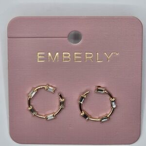 NWT Emberly Gold Tone Open Round Baguette Glass Stone Earrings